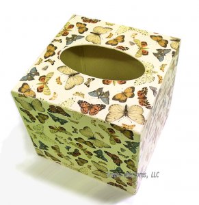 Metal Butterfly Tissue Box Cover- Cream
