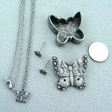 Pewter Butterfly Box w/ Necklace & Earrings