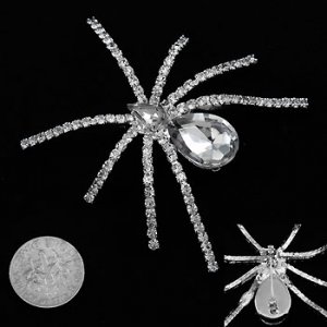 Large Crystal Silvery Spider Pin