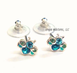 Blue Crystal Bee Earrings