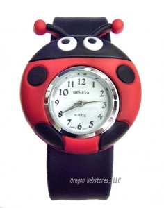 Ladybug Watch with Black "slap" band