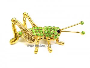 Gold & Crystal Grasshopper Pin